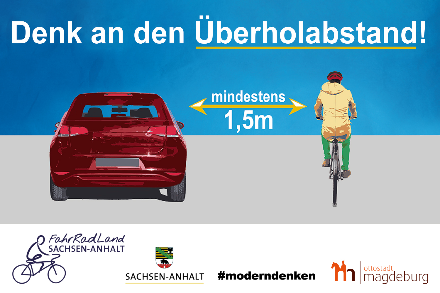 Hinweis zum &Uuml;berholabstand zwischen Auto und Radfahrenden